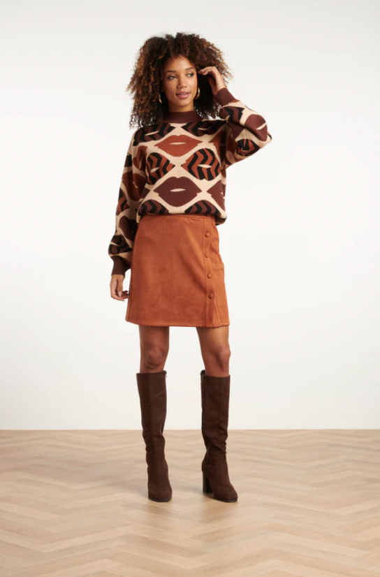 Gebreide Trui Met LippEnprInt in Bruin en Cognac | Brown