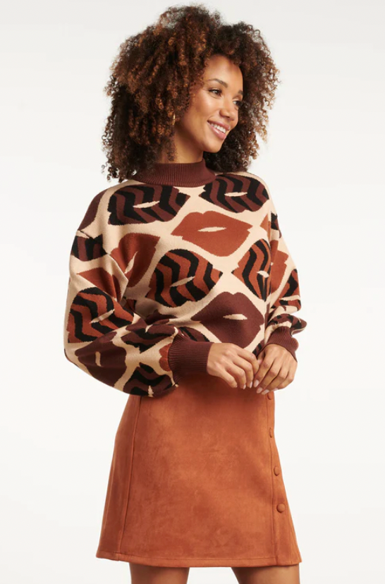 Gebreide Trui Met LippEnprInt in Bruin en Cognac | Brown