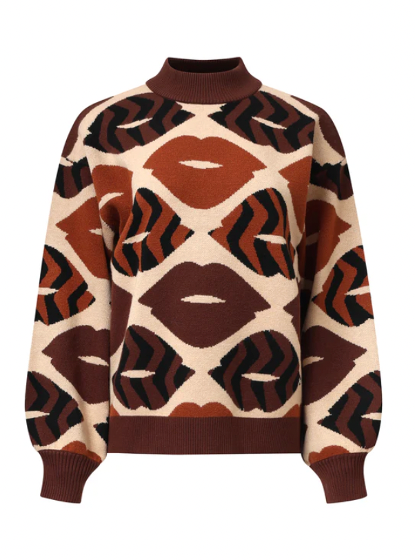 Gebreide Trui Met LippEnprInt in Bruin en Cognac | Brown