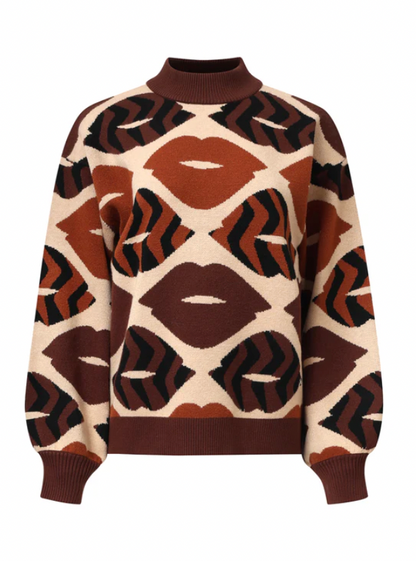 Gebreide Trui Met LippEnprInt in Bruin en Cognac | Brown