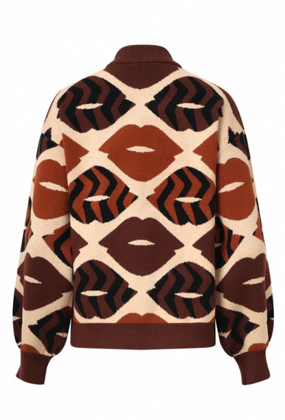 Gebreide Trui Met LippEnprInt in Bruin en Cognac | Brown