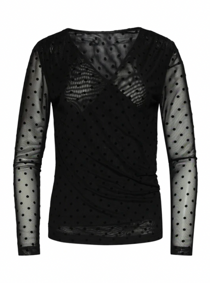 Flock Mesh Top Met Velvet Dots | Black