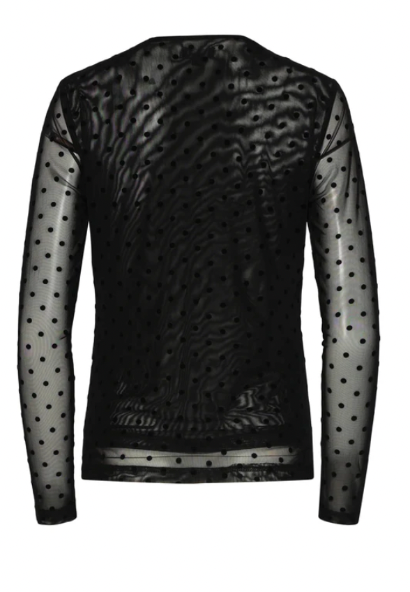 Flock Mesh Top Met Velvet Dots | Black