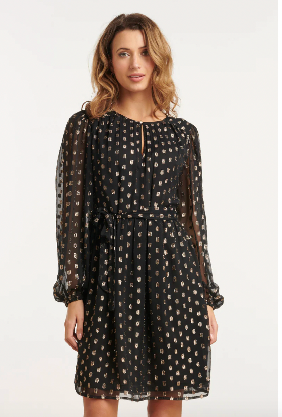 Chiffon Jurk Met Lurex Stippen In Black-Gold | Black - Gold
