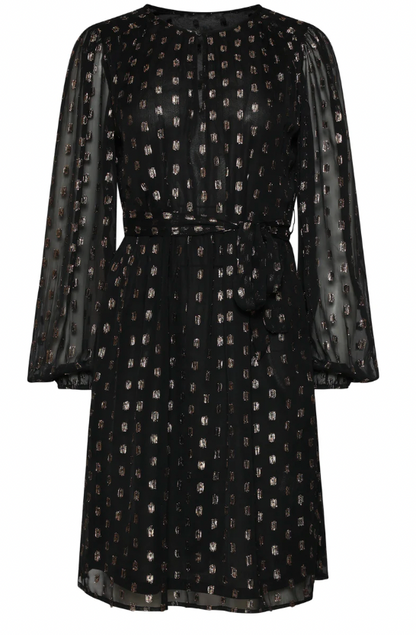 Chiffon Jurk Met Lurex Stippen In Black-Gold | Black - Gold