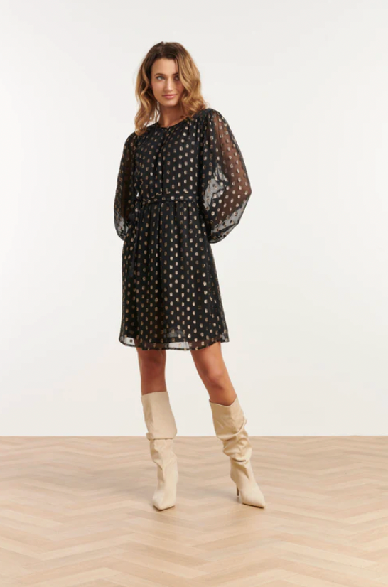 Chiffon Jurk Met Lurex Stippen In Black-Gold | Black - Gold