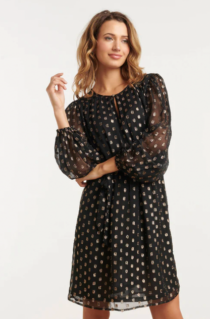 Chiffon Jurk Met Lurex Stippen In Black-Gold | Black - Gold