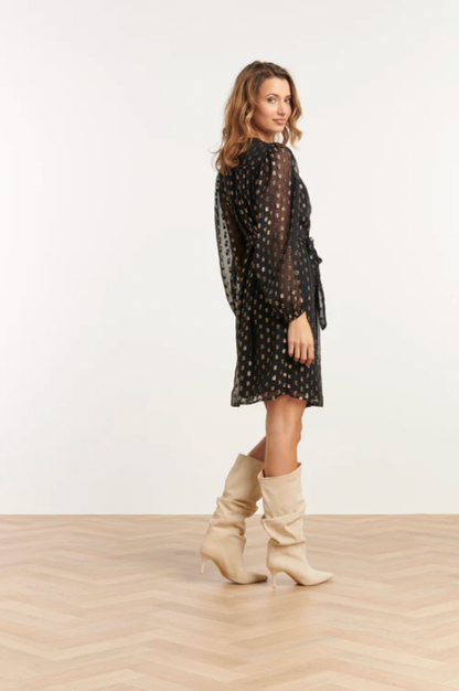Chiffon Jurk Met Lurex Stippen In Black-Gold | Black - Gold
