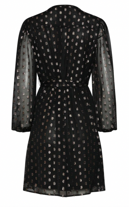 Chiffon Jurk Met Lurex Stippen In Black-Gold | Black - Gold