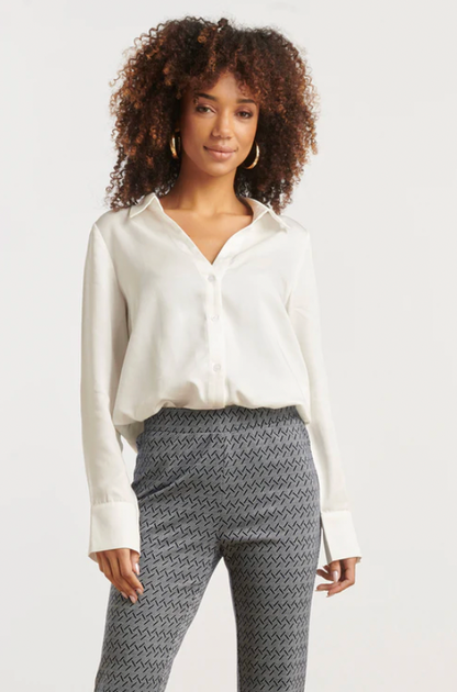 Button-Through Shirt with V-Neck &amp; Collar | Off White