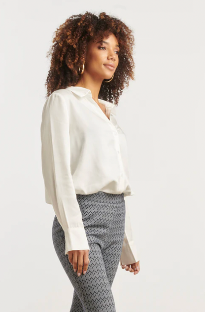 Button-Through Shirt with V-Neck &amp; Collar | Off White