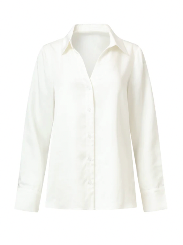 Button-Through Shirt with V-Neck &amp; Collar | Off White