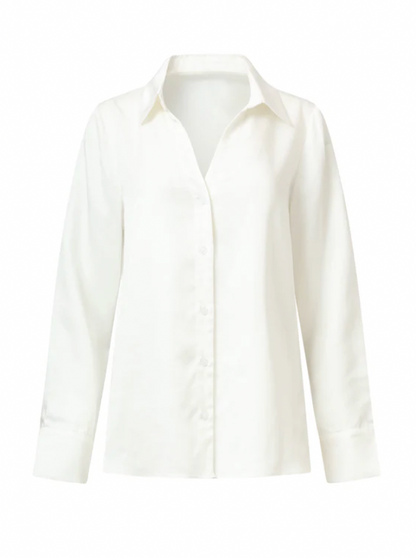 Button-Through Shirt with V-Neck &amp; Collar | Off White