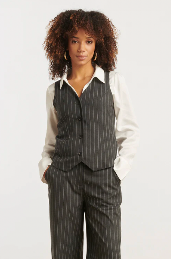 Modern Tailored Grey &amp; White Pinstriped Waistcoat | Grey – White