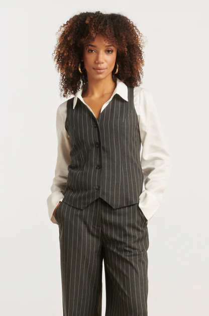 Modern Tailored Grey &amp; White Pinstriped Waistcoat | Grey – White
