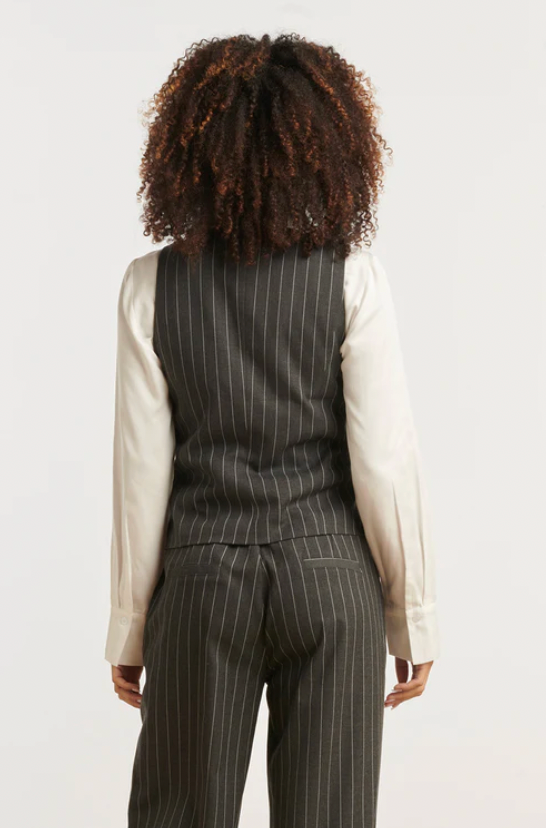 Modern Tailored Grey &amp; White Pinstriped Waistcoat | Grey – White