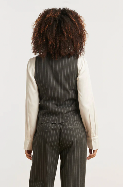 Modern Tailored Grey &amp; White Pinstriped Waistcoat | Grey – White