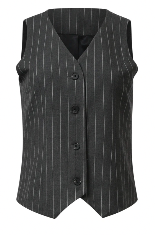 Modern Tailored Grey &amp; White Pinstriped Waistcoat | Grey – White