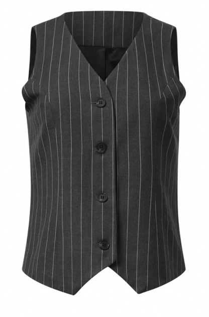 Modern Tailored Grey &amp; White Pinstriped Waistcoat | Grey – White
