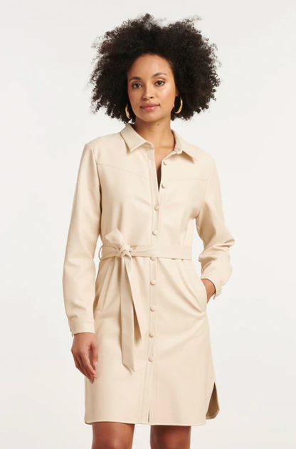 PU Dress with Belt | Off White