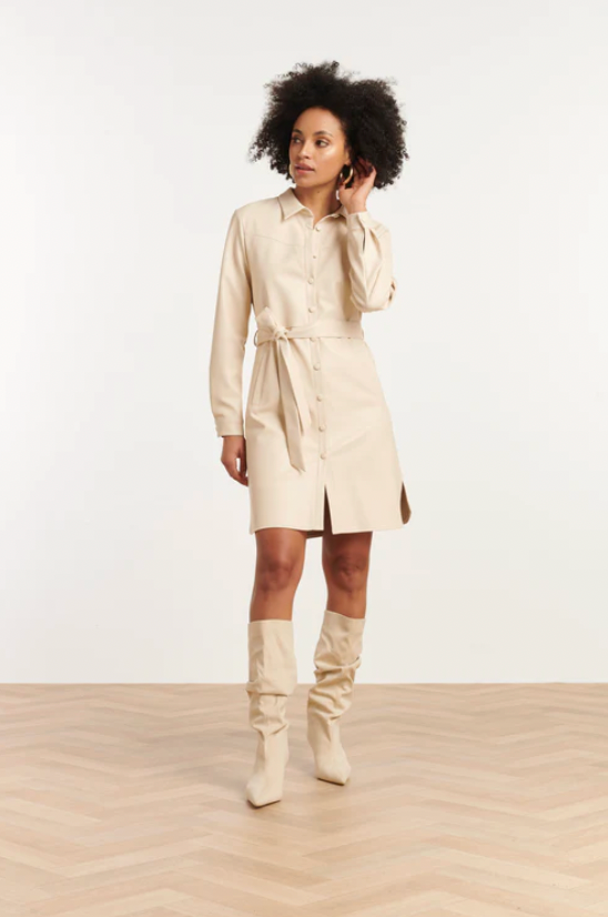 PU Dress with Belt | Off White
