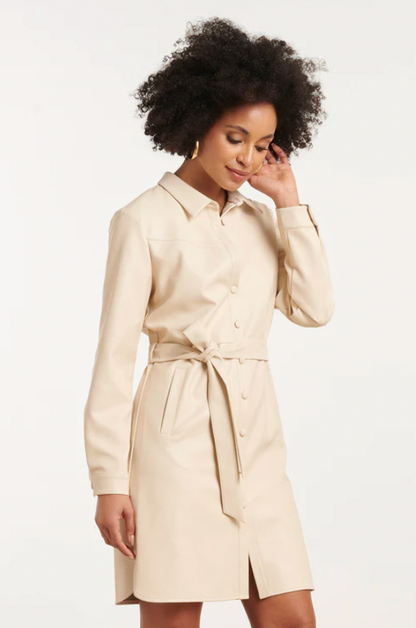 PU Dress with Belt | Off White