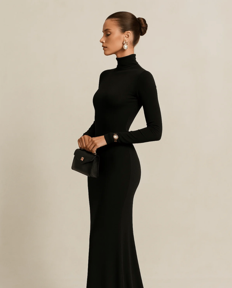 Women’s Maxi Dress with Long Sleeves and Turtleneck | Maxi