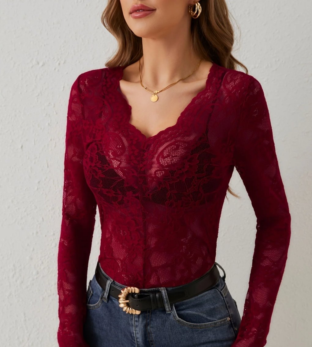 Women’s Lace Blouse with Long Sleeves | Elegant Lace Top