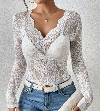 Women’s Lace Blouse with Long Sleeves | Elegant Lace Top