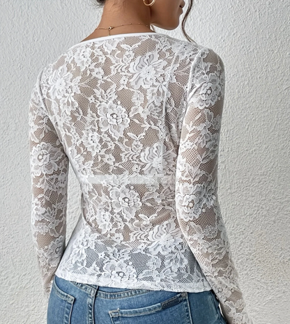 Women’s Lace Blouse with Long Sleeves | Elegant Lace Top