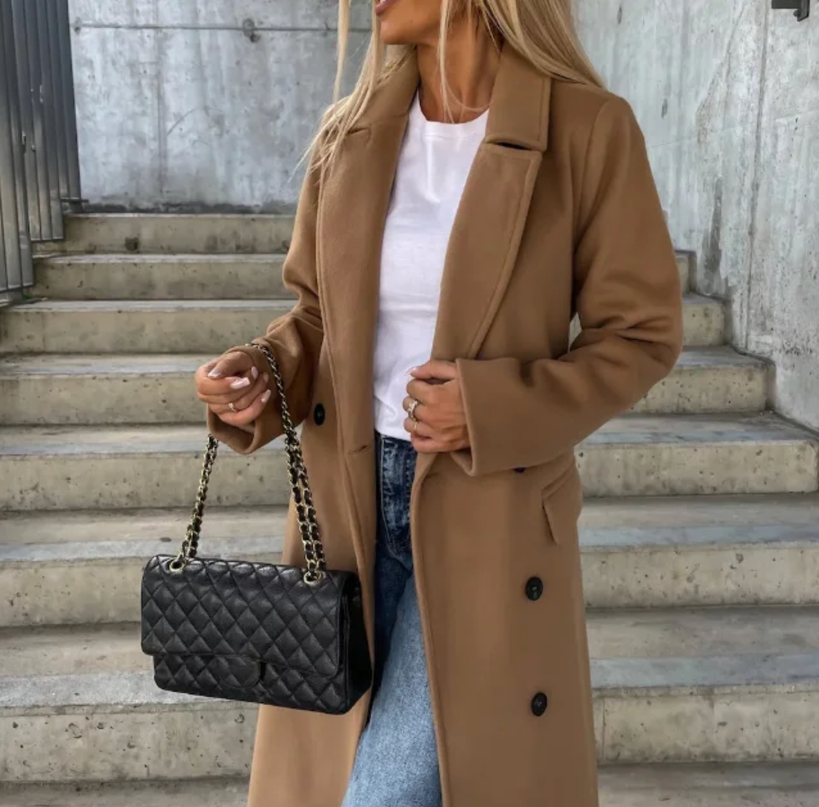Double-Breasted Women’s Coat with Belt | Camel Brown