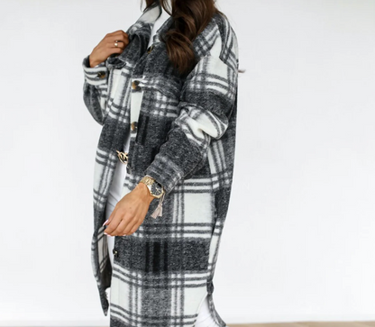 Women’s Plaid Pattern Coat | Grey – White