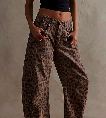 Women’s Leopard Print Wide-Leg Jeans