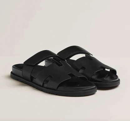 Minimalist Leather Slide Sandals | Black
