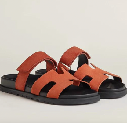 Minimalist Leather Slide Sandals | Black