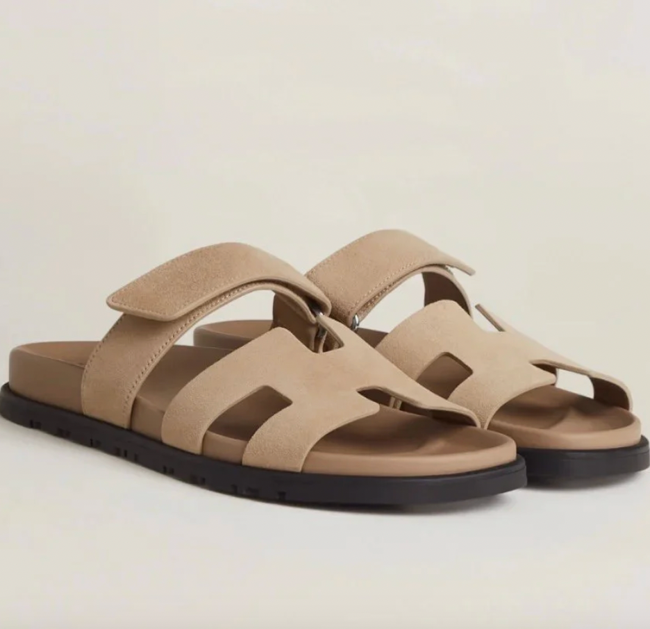 Minimalist Leather Slide Sandals | Black