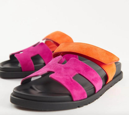 Minimalist Leather Slide Sandals | Black
