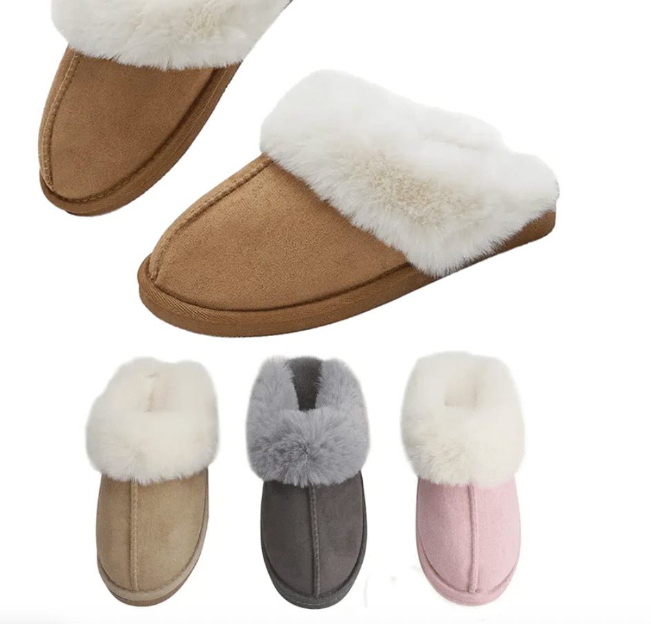 Women’s Faux Suede Slippers with Plush Ankle Collar | Chestnut