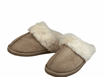 Women’s Faux Suede Slippers with Plush Ankle Collar | Chestnut