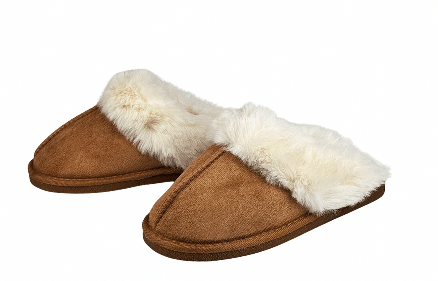 Women’s Faux Suede Slippers with Plush Ankle Collar | Chestnut