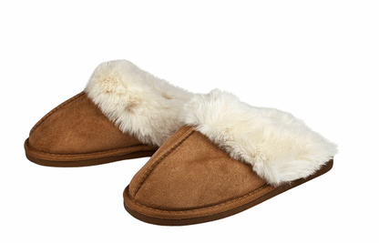 Women’s Faux Suede Slippers with Plush Ankle Collar | Chestnut