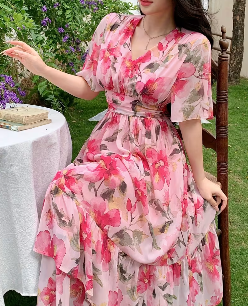 Women’s Summer Floral Print Dress | Blush Pink