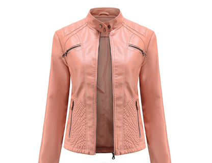 Women’s Biker Style Leather Jacket | Ribbed Details