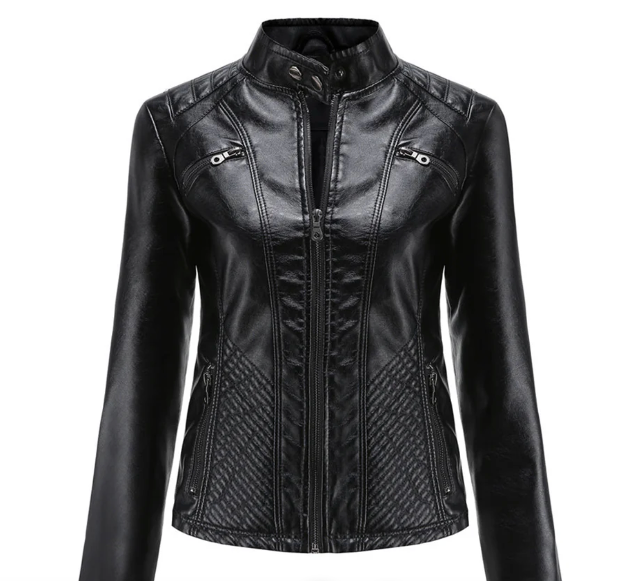 Women’s Biker Style Leather Jacket | Ribbed Details