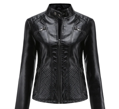 Women’s Biker Style Leather Jacket | Ribbed Details