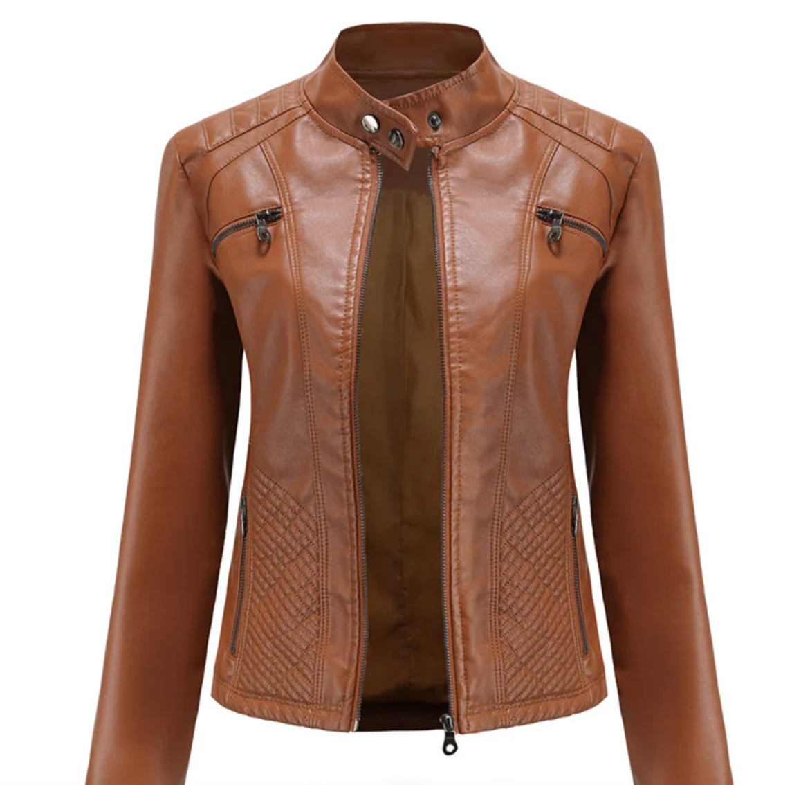 Women’s Biker Style Leather Jacket | Ribbed Details