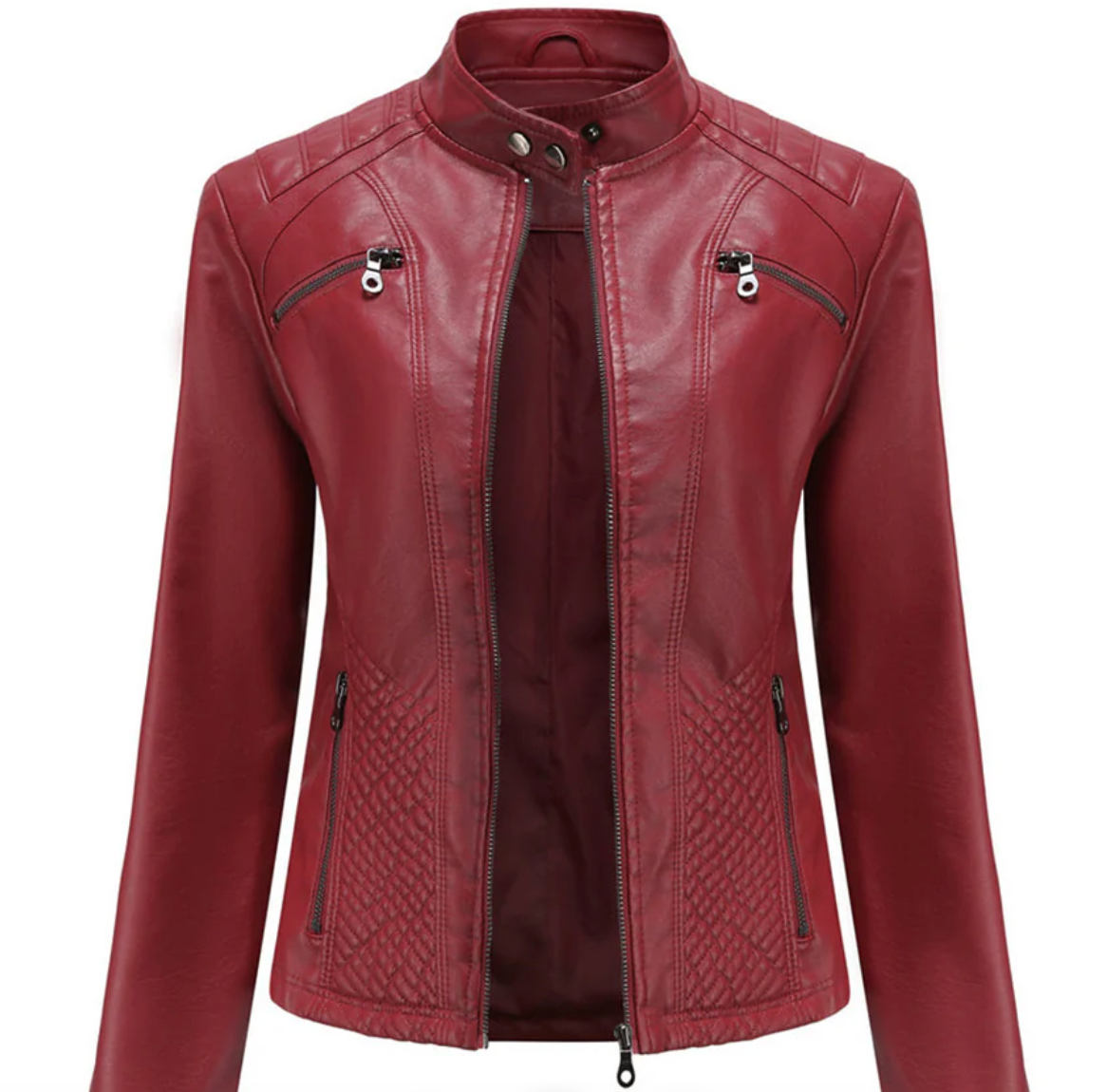 Women’s Biker Style Leather Jacket | Ribbed Details