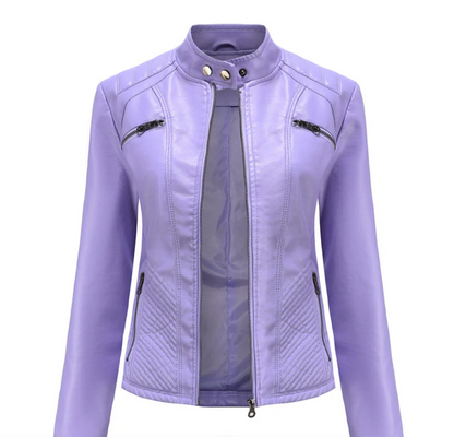 Women’s Biker Style Leather Jacket | Ribbed Details