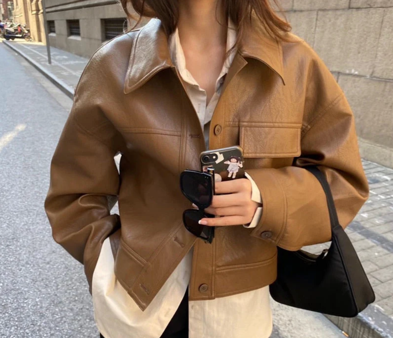 Short Leather Women’s Jacket | Warm Camel Brown