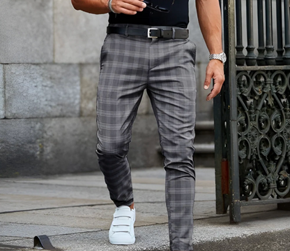 Slim Fit Checked Men’s Trousers | Charcoal Grid